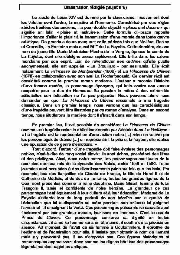 Dissertation rédigée (Sujet n°8) Le siècle de Louis XIV est dominé