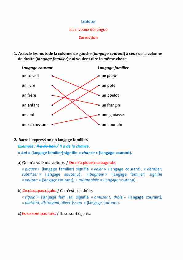 [PDF] correction ex Niveaux de langue - Bloc-note des écoles