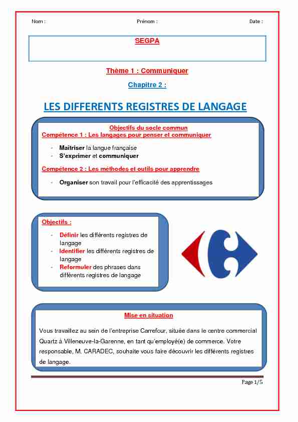 [PDF] LES DIFFERENTS REGISTRES DE LANGAGE