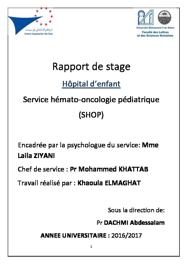 [PDF] Rapport de stage - CHOP – Centre dHématologie et Oncologie