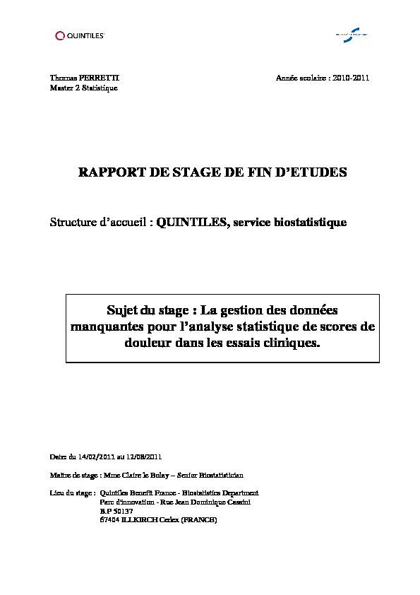 RAPPORT DE STAGE DE FIN DETUDES Sujet du stage : La