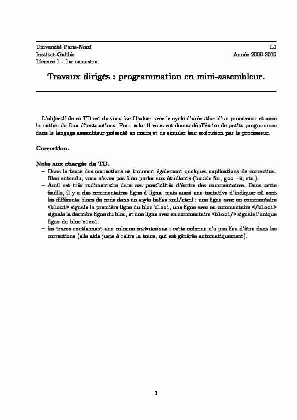 [PDF] Travaux dirigés : programmation en mini-assembleur