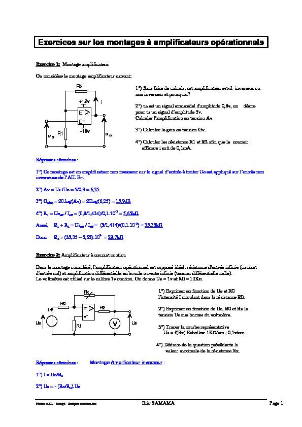 [PDF] Exercices sur les montages à amplificateurs opérationnels