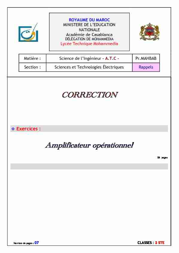 [PDF] CORRECTION Amplificateur opérationnel