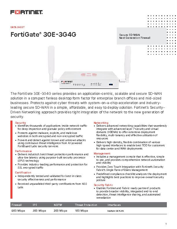 FortiGate 30E-3G4G Data Sheet