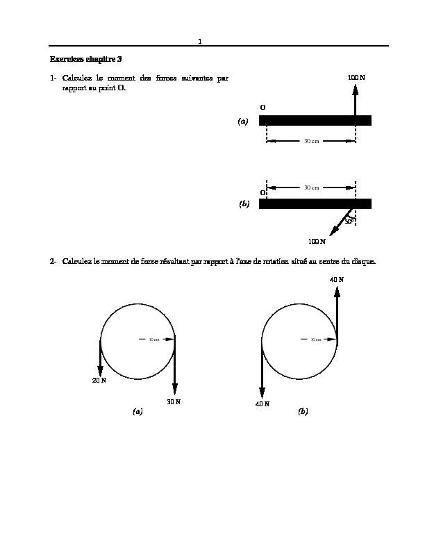 [PDF] Exercices chapitre 3 1- Calculez le moment des forces suivantes par