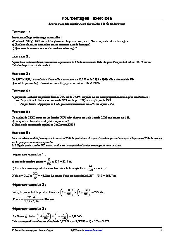 [PDF] Pourcentages : exercices - Xm1 Math