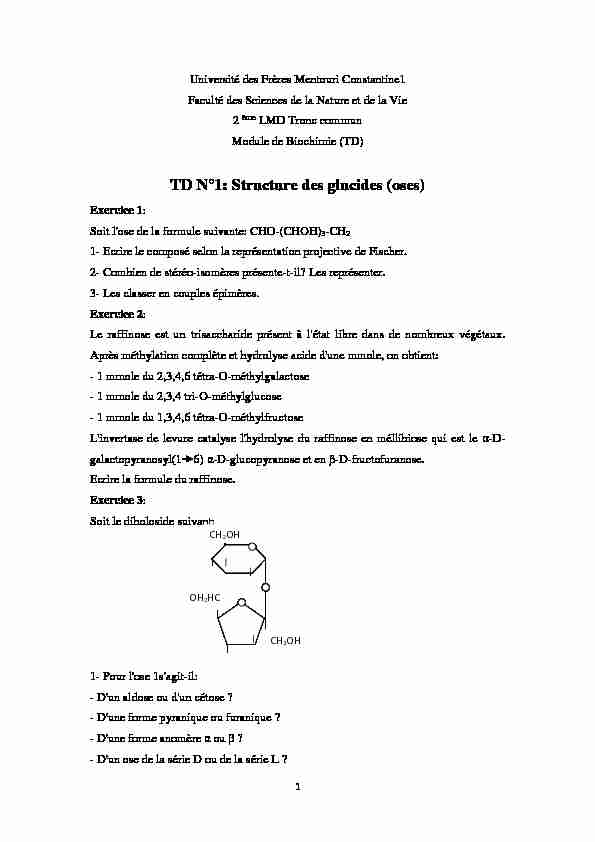 TD N°1: Structure des glucides (oses)