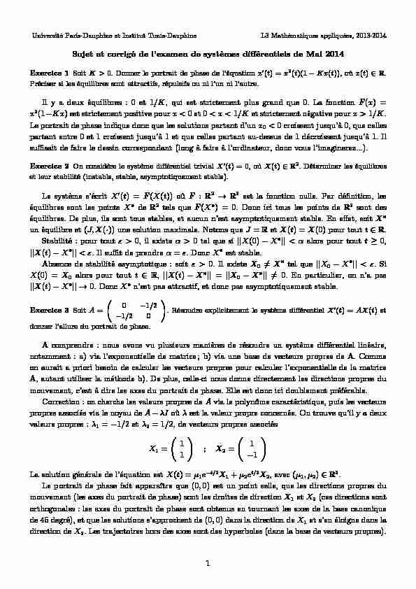 [PDF] Sujet et corrigé de lexamen de systèmes différentiels  - Ceremade