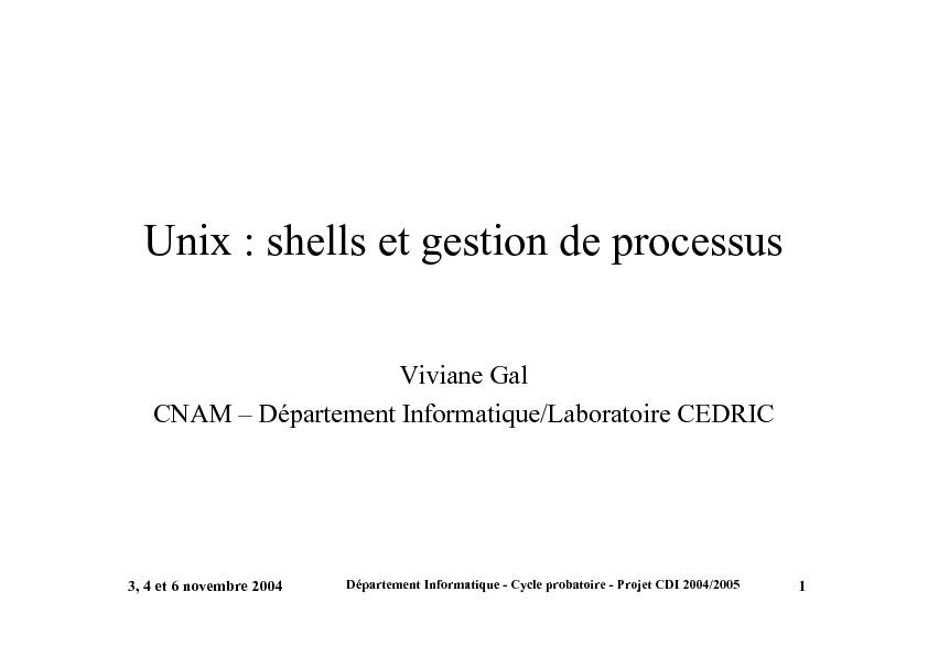 Unix : shells et gestion de processus