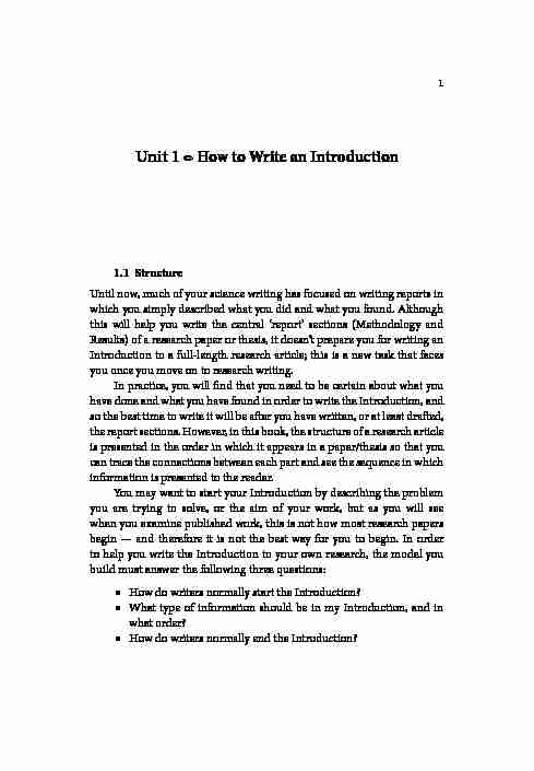 Unit 1 How to Write an Introduction