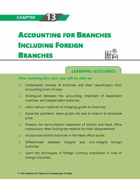 ACCOUNTING FOR BRANCHES INCLUDING FOREIGN BRANCHES