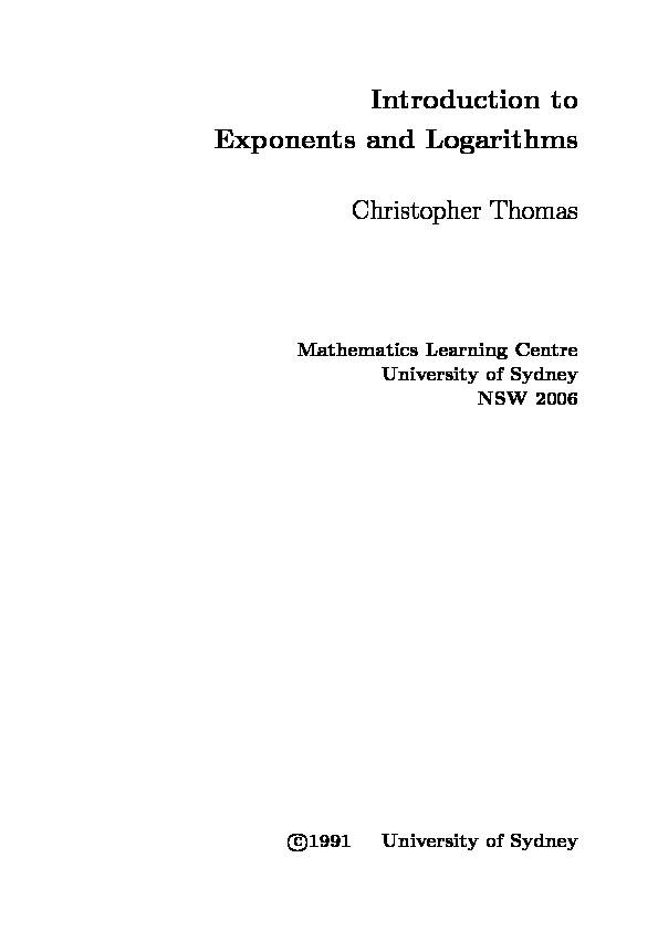 [PDF] Introduction to exponentials and logarithms - The University of Sydney