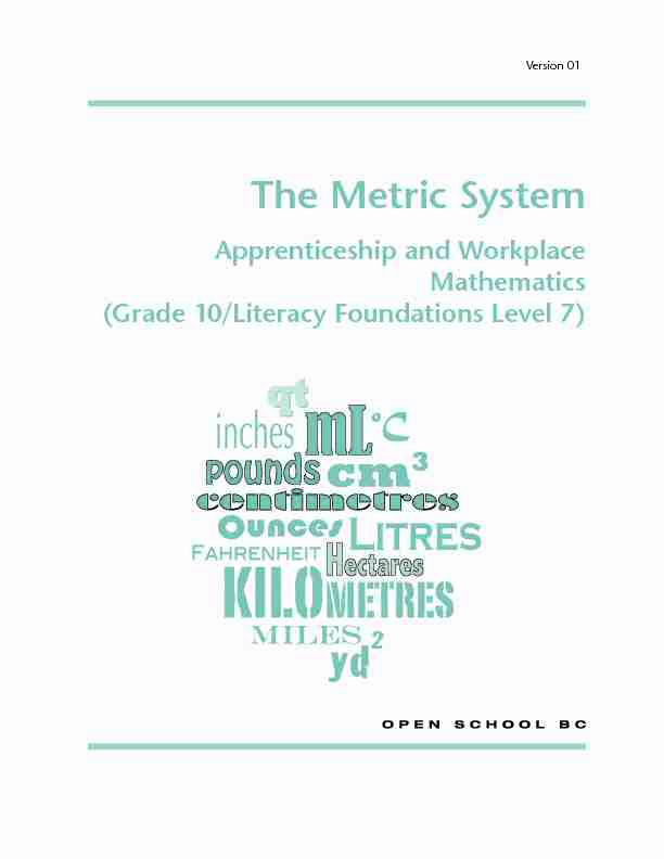 [PDF] The Metric System - Open School BC
