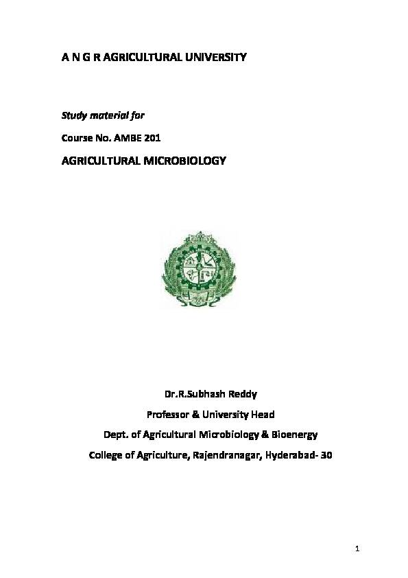 Study material for Course No. AMBE 201 - AGRICULTURAL