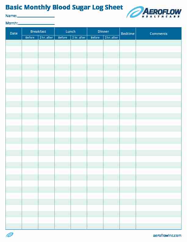Basic Monthly Blood Sugar Log Sheet