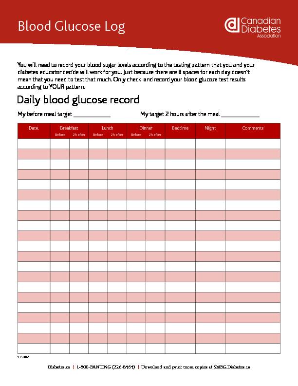 [PDF] Blood Glucose Log