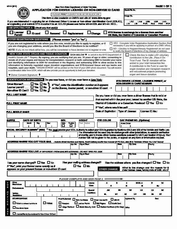 [PDF] NYS DMV - Application for Driver License or Non-Driver ID Card