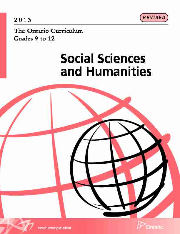 Social Sciences Humanities - The Ontario Curriculum Grades 9 to 12