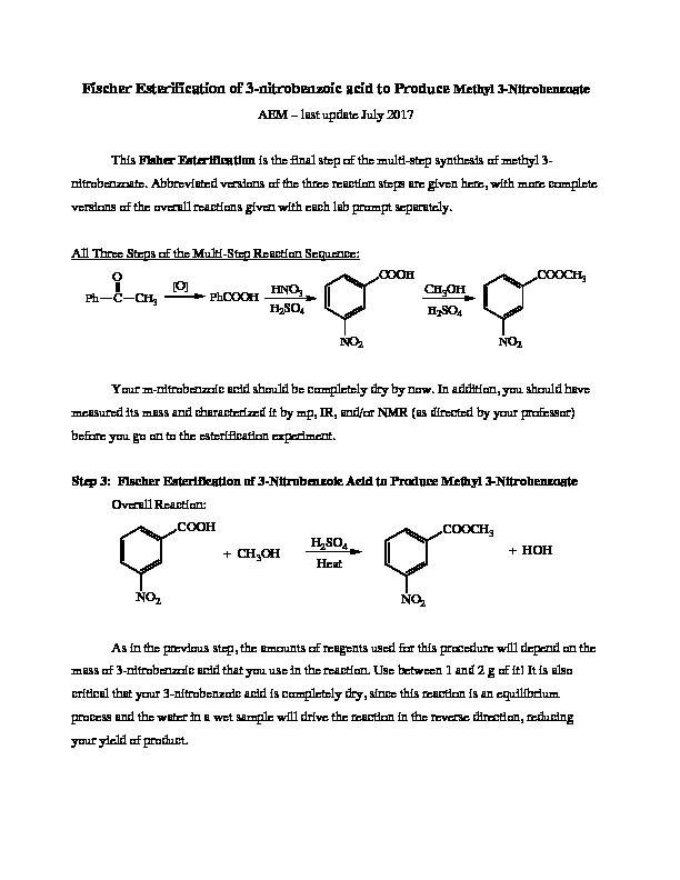 Fischer Esterification of 3-ntrobenzoic acid 2017