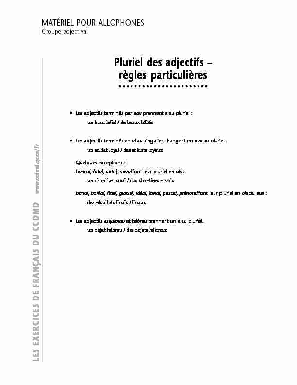 [PDF] Pluriel des adjectifs – règles particulières