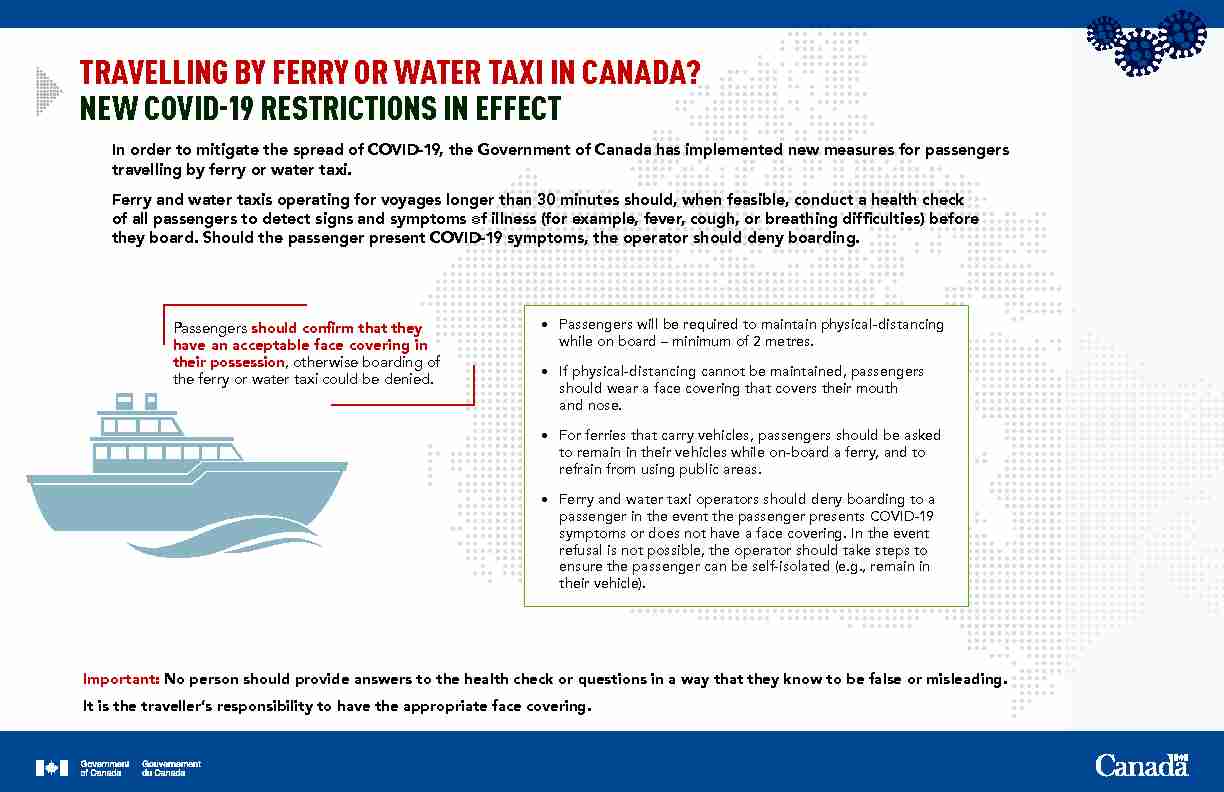 TRAVELLING BY FERRY OR WATER TAXI IN CANADA? NEW