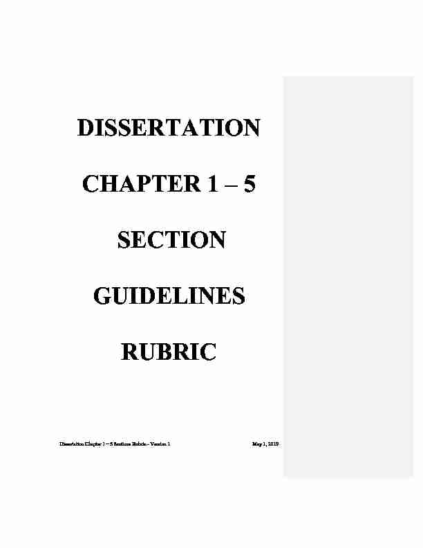 DISSERTATION CHAPTER 1 – 5 SECTION GUIDELINES RUBRIC