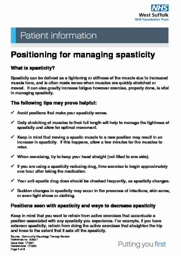 Tone management advice - positioning for spasticity