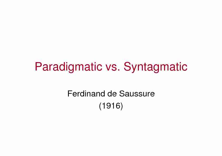 Paradigmatic vs. Syntagmatic