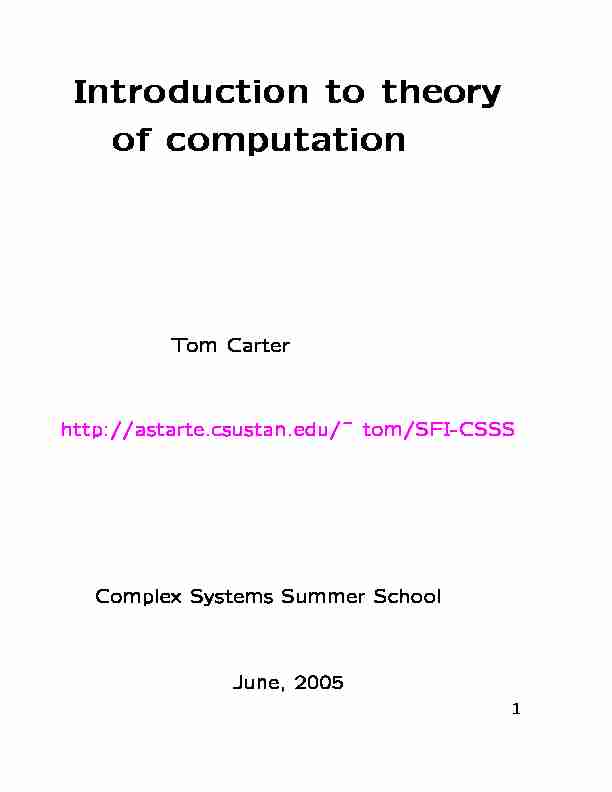 [PDF] Introduction to theory of computation - Tom Carter