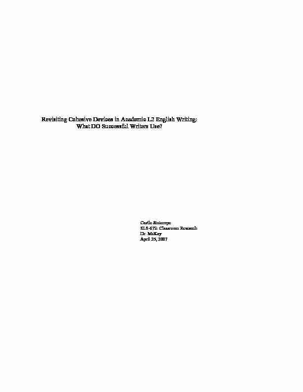 Revisiting Cohesive Devices in Academic L2 English Writing: What