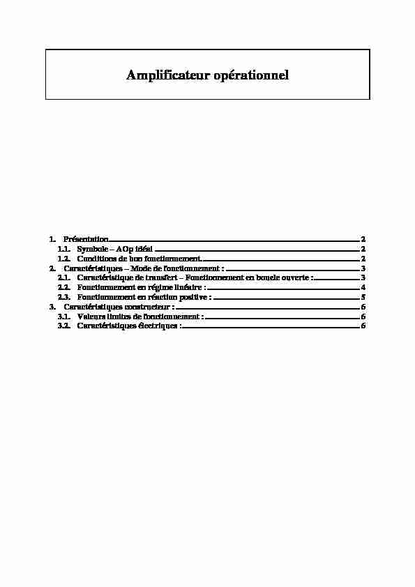 [PDF] LAMPLIFICATEUR OPERATIONNEL (AOP)
