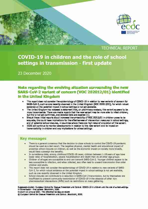 [PDF] COVID-19 in children and - European Centre for Disease Prevention