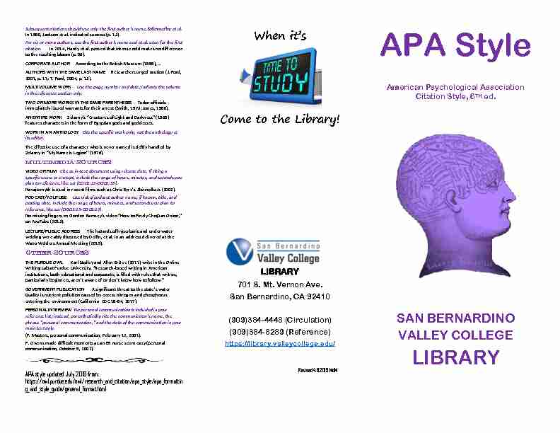 [PDF] APA Style - San Bernardino Valley College LIbrary