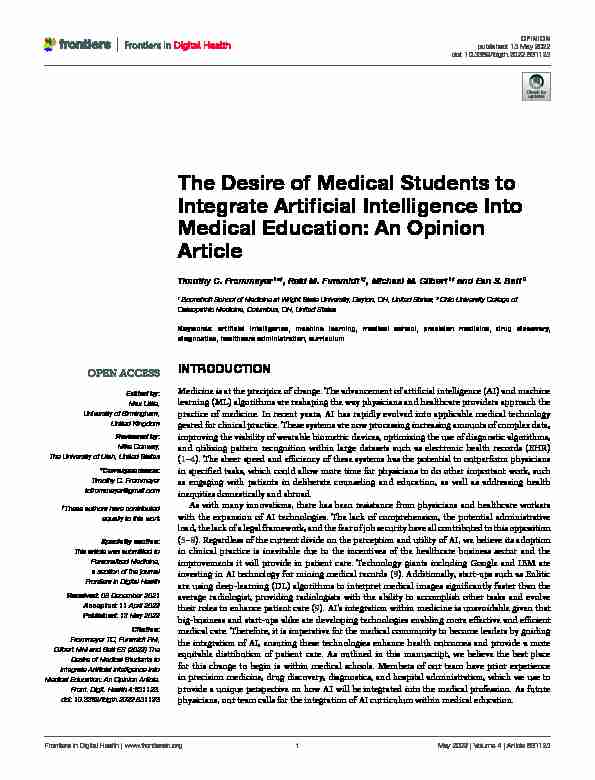 The Desire of Medical Students to Integrate Artificial Intelligence Into