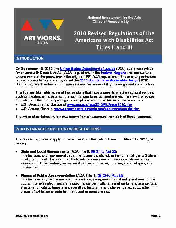 2010 Revised Regulations of the Americans with Disabilities Act