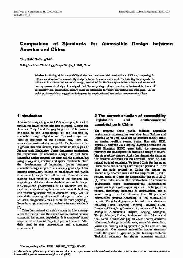 Comparison of Standards for Accessible Design between America