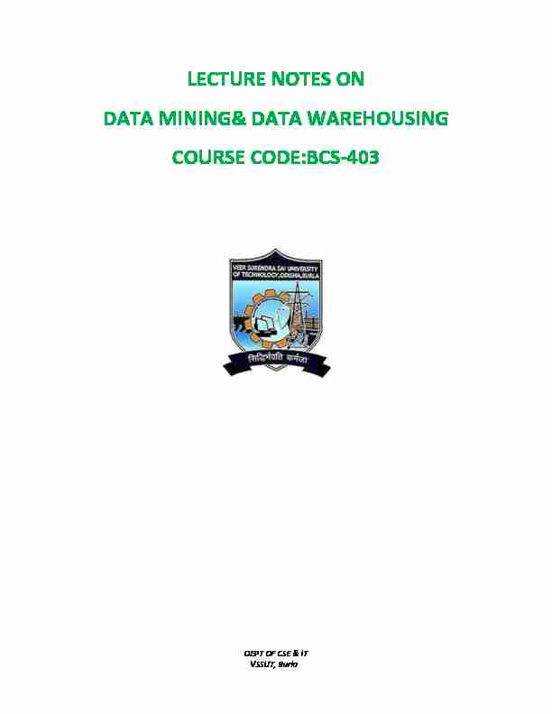 LECTURE NOTES ON DATA MINING& DATA WAREHOUSING