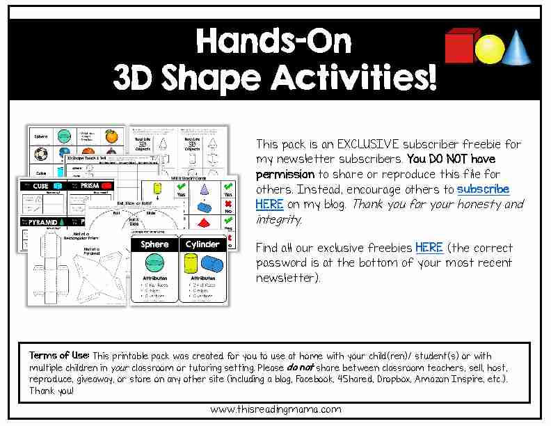 Hands-On 3D Shape Activities!