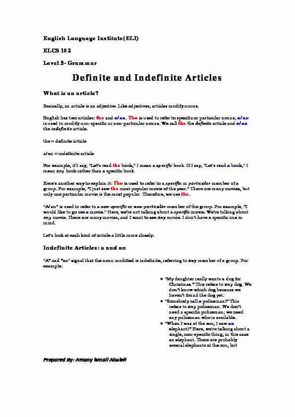 [PDF] Definite and Indefinite Articles