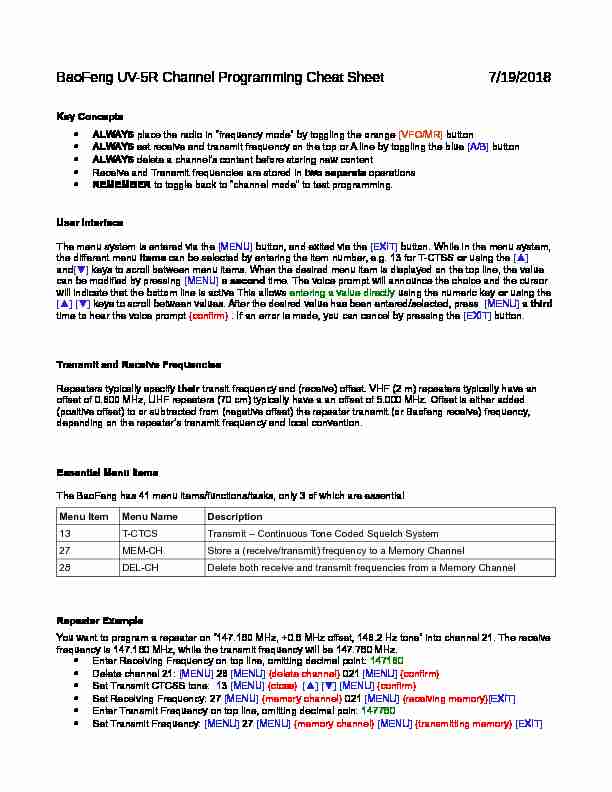 [PDF] BaoFeng UV-5R Channel Programming Cheat Sheet 7/19/2018