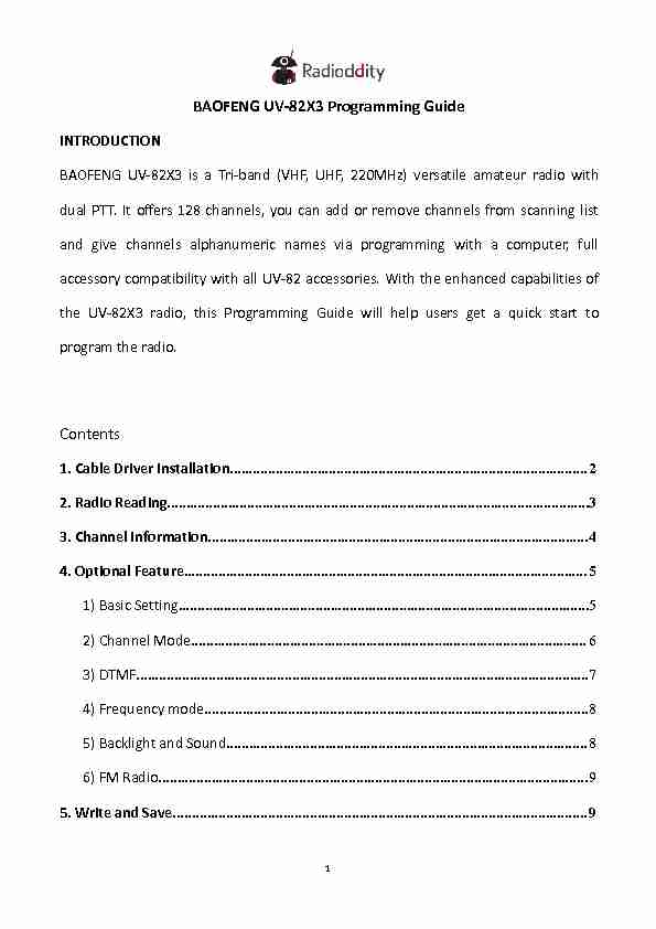 [PDF] BAOFENG UV-82X3 Programming Guide Contents - AWS