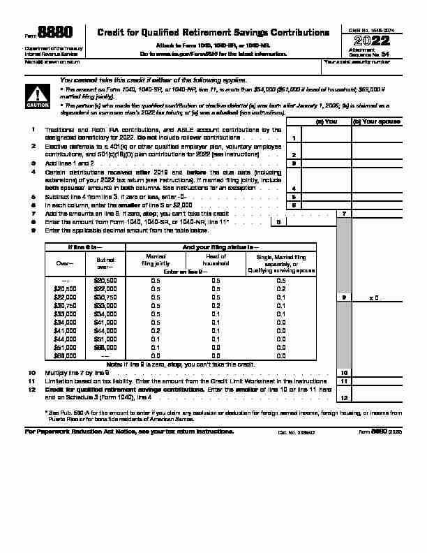 Form 8880 Credit for Qualified Retirement Savings Contributions