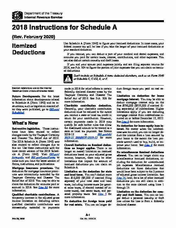 2018 Instructions for Schedule A (Rev. February 2020)