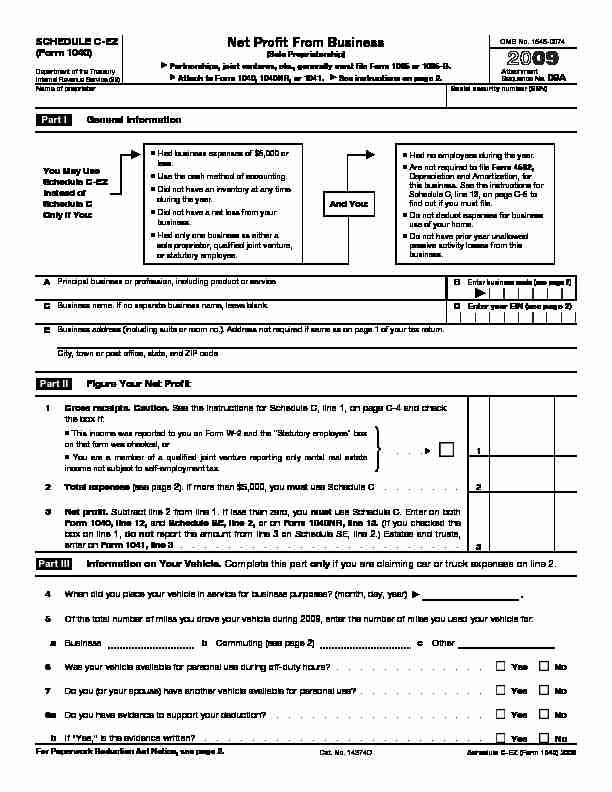 2009 Form 1040 (Schedule C-EZ)