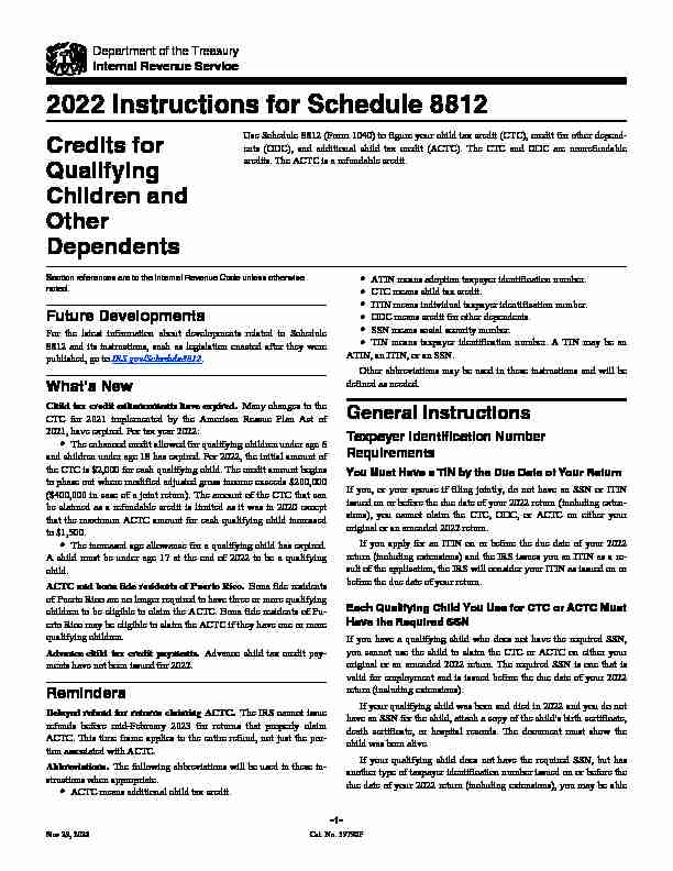 2021 Instructions for Schedule 8812 - Credits for Qualifying Children