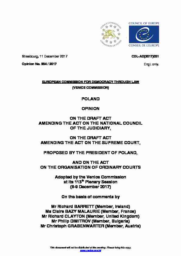 POLAND OPINION ON THE DRAFT ACT AMENDING THE ACT ON