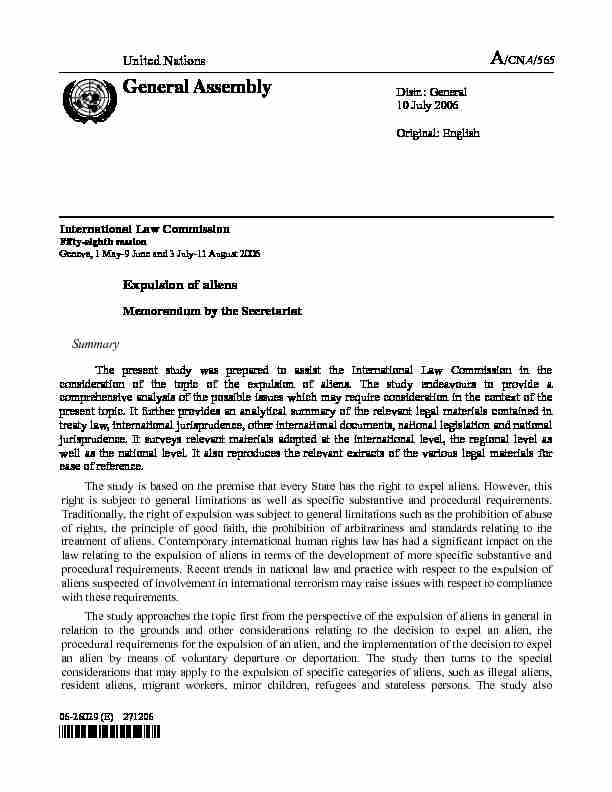 [PDF] Expulsion of aliens - Office of Legal Affairs - the United Nations