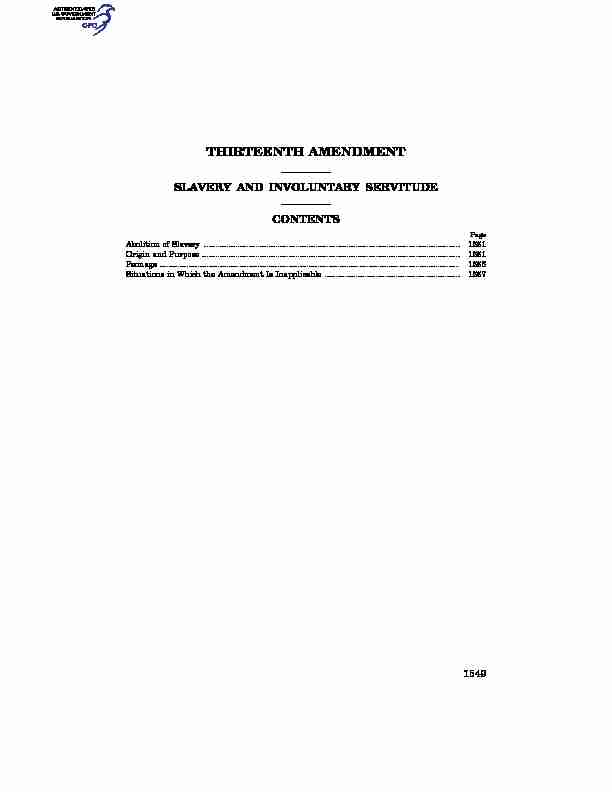 [PDF] 13th Amendment US Constitution--Slavery and  - Govinfogov