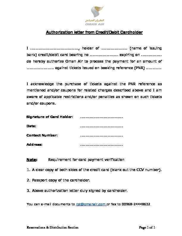 [PDF] Authorization letter from Credit/Debit Cardholder - Oman Air Catering
